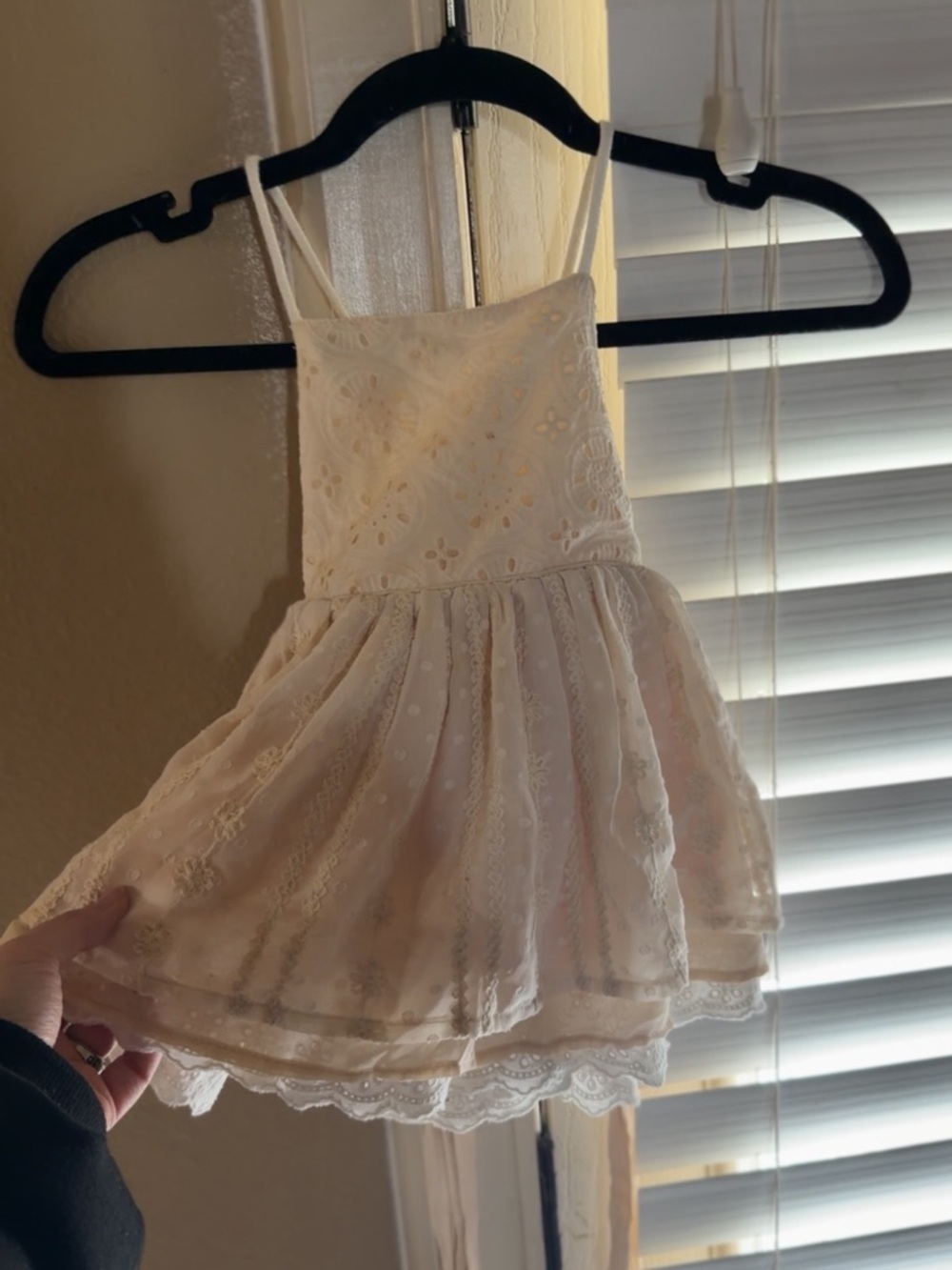 Girls' Cream Lace Sundress with Spaghetti Straps